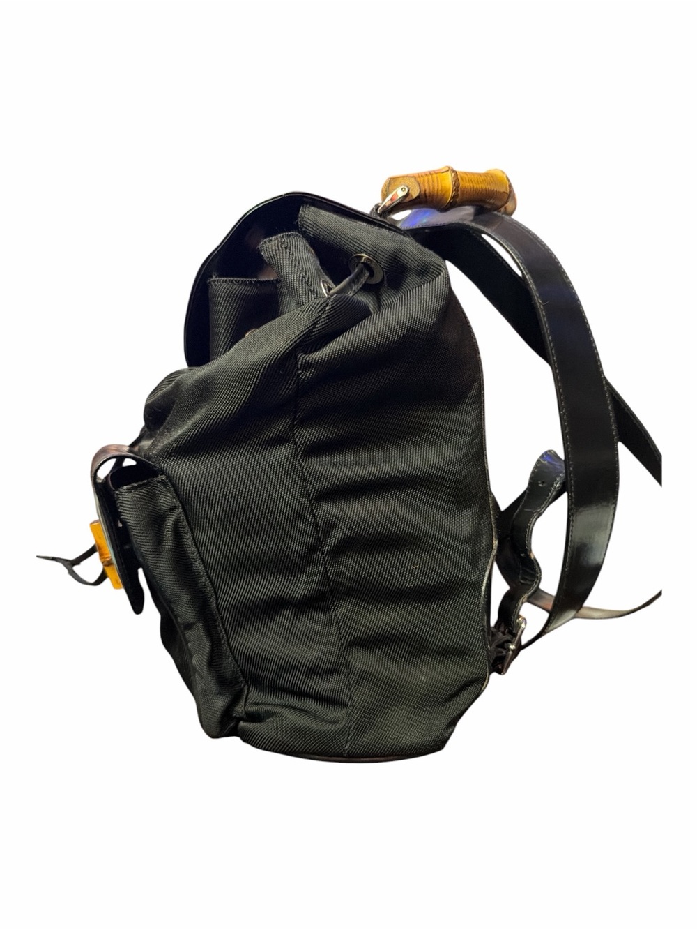 Authentic Gucci Vintage Bamboo Twin Pocket Nylon Backpack Black - Picture 5 of 8